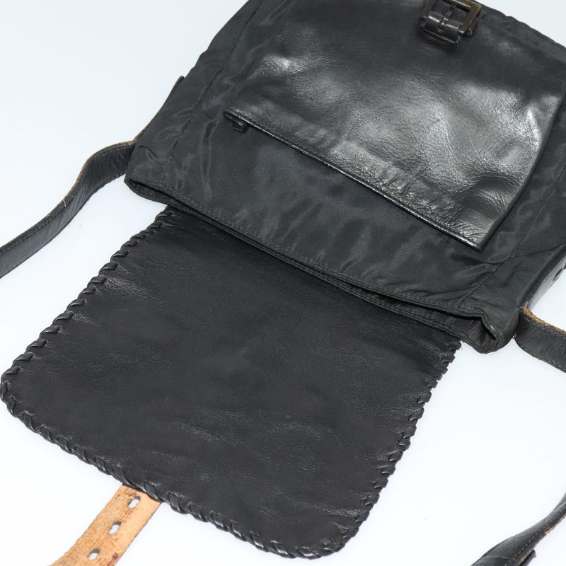 PRADA Shoulder Bag Leather Black Auth bs24581