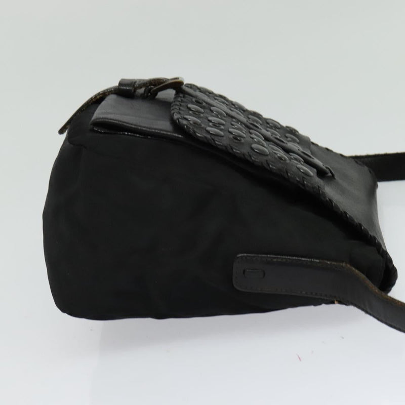 PRADA Shoulder Bag Leather Black Auth bs24581