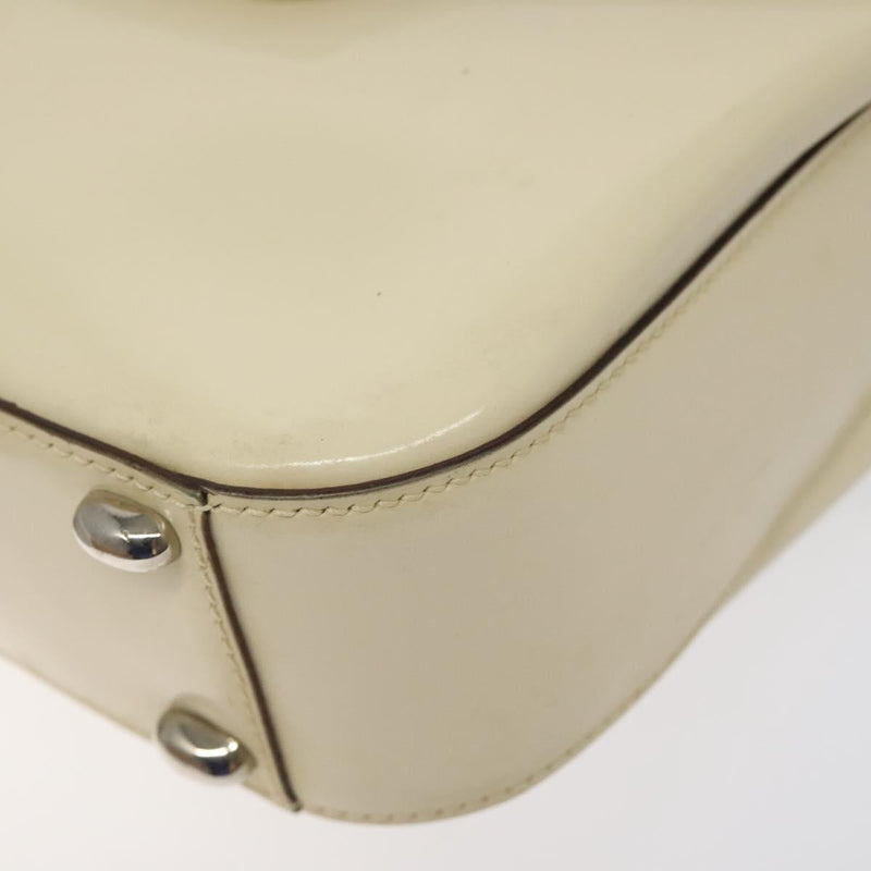 CELINE Shoulder Bag Enamel Silver Cream Auth bs24599