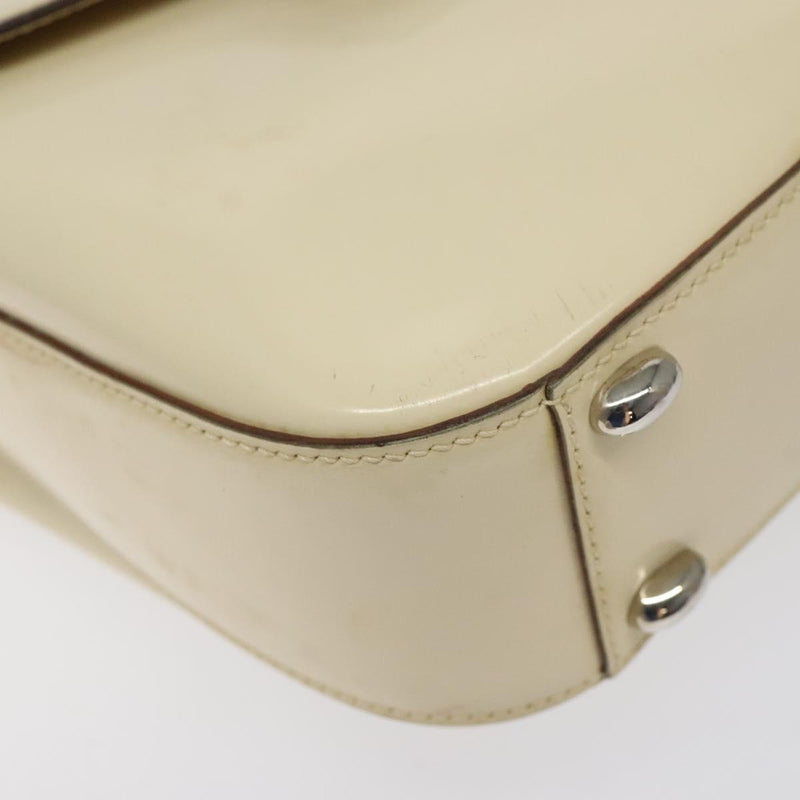 CELINE Shoulder Bag Enamel Silver Cream Auth bs24599