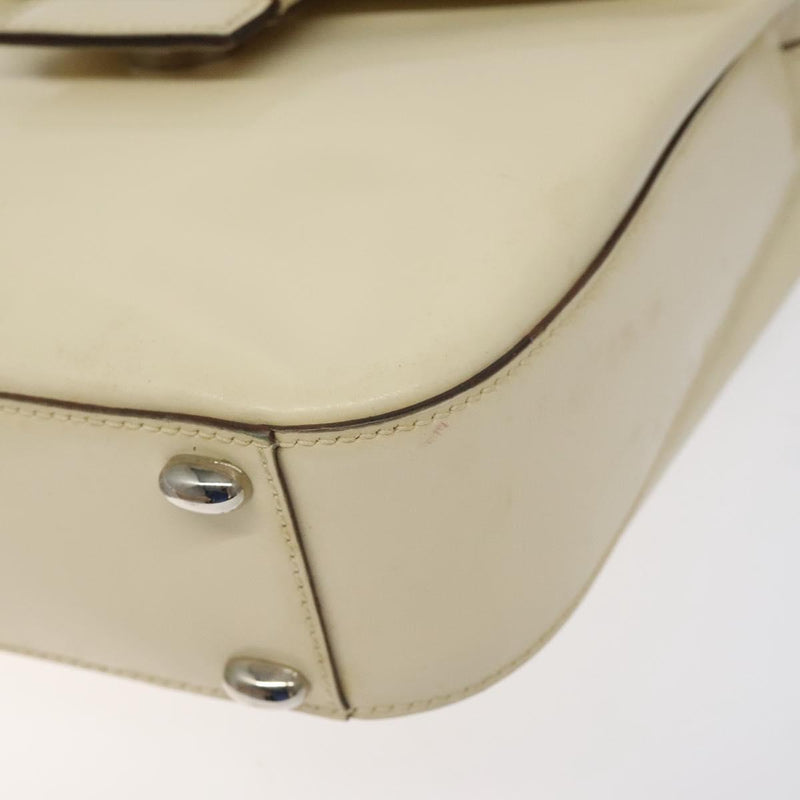 CELINE Shoulder Bag Enamel Silver Cream Auth bs24599