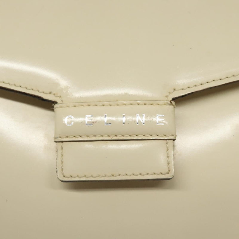 CELINE Shoulder Bag Enamel Silver Cream Auth bs24599