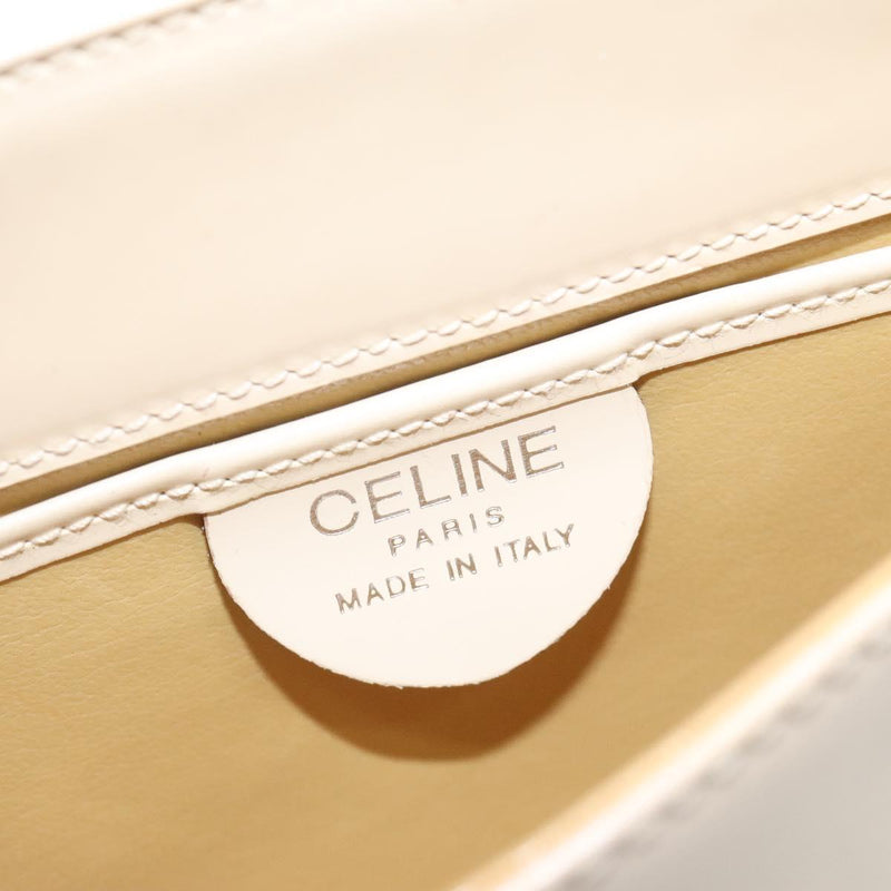 CELINE Shoulder Bag Enamel Silver Cream Auth bs24599