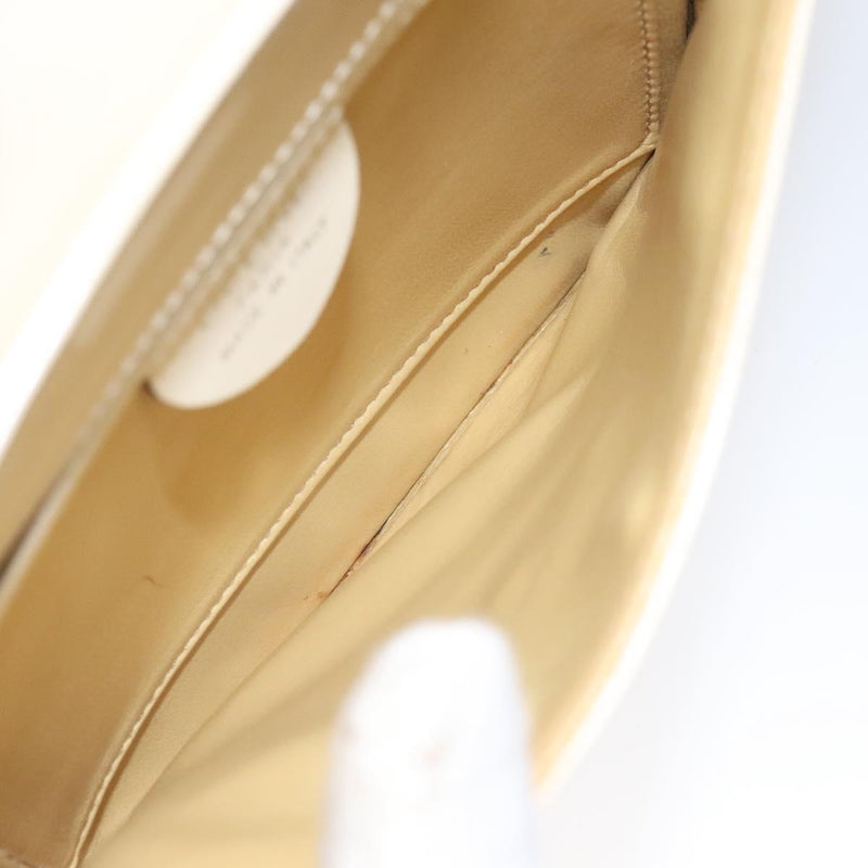 CELINE Shoulder Bag Enamel Silver Cream Auth bs24599