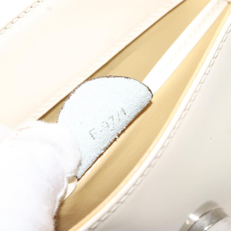 CELINE Shoulder Bag Enamel Silver Cream Auth bs24599