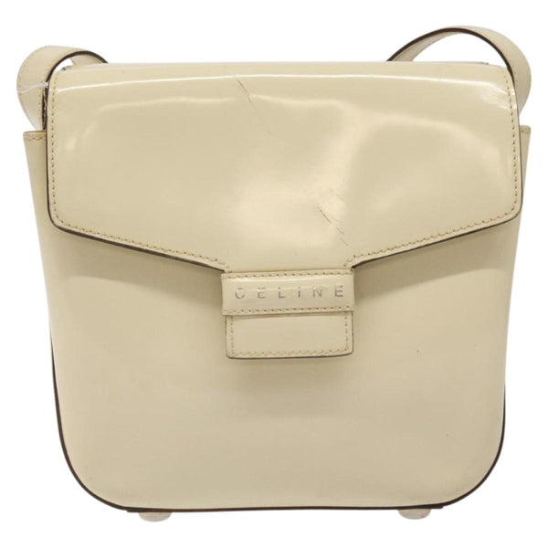CELINE Shoulder Bag Enamel Silver Cream Auth bs24599