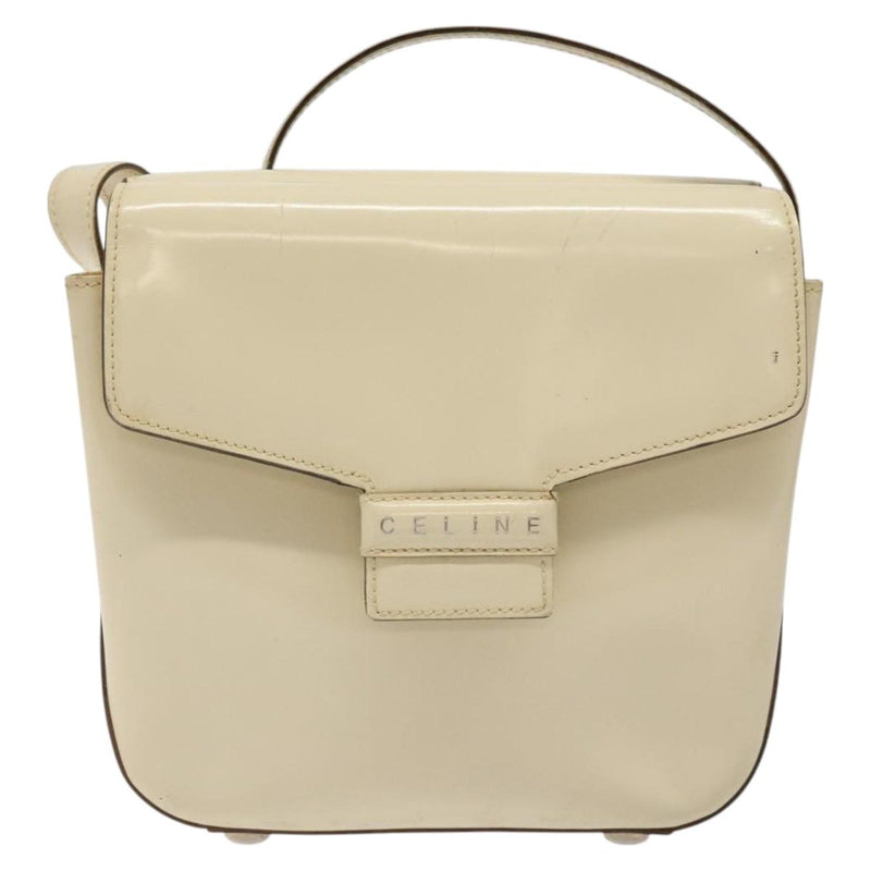 CELINE Shoulder Bag Enamel Silver Cream Auth bs24599