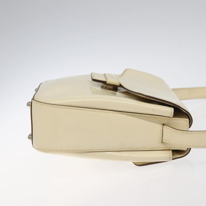 CELINE Shoulder Bag Enamel Silver Cream Auth bs24599