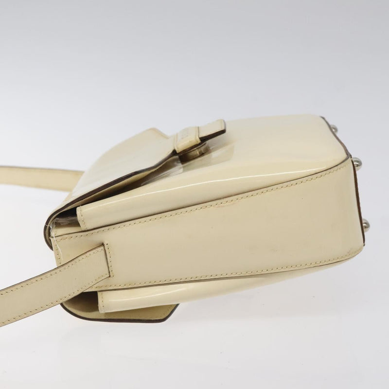 CELINE Shoulder Bag Enamel Silver Cream Auth bs24599