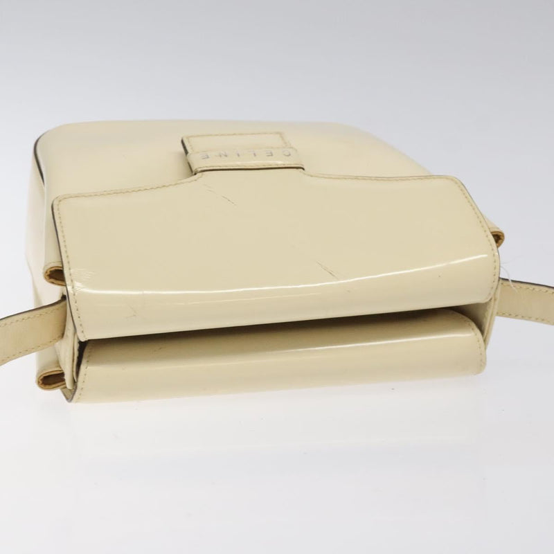 CELINE Shoulder Bag Enamel Silver Cream Auth bs24599