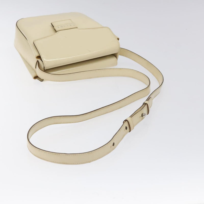 CELINE Shoulder Bag Enamel Silver Cream Auth bs24599