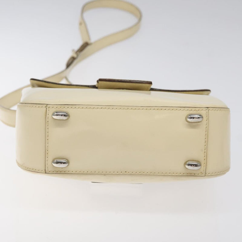 CELINE Shoulder Bag Enamel Silver Cream Auth bs24599