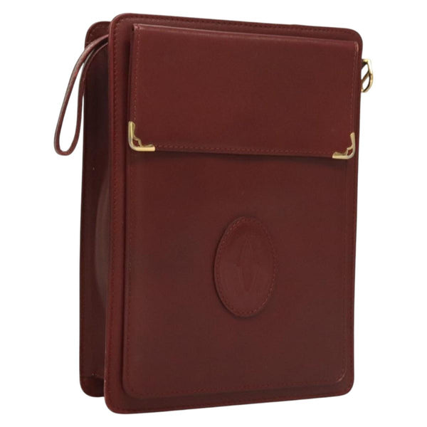 CARTIER Must Line Clutch Bag Leather Bordeaux Auth bs24615