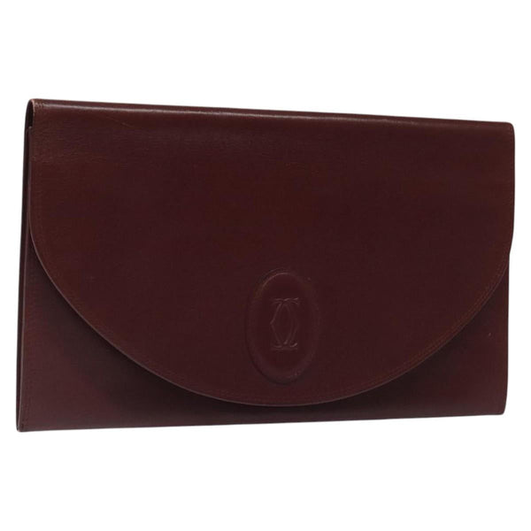 CARTIER Must Line Clutch Bag Leather Bordeaux Auth bs24616