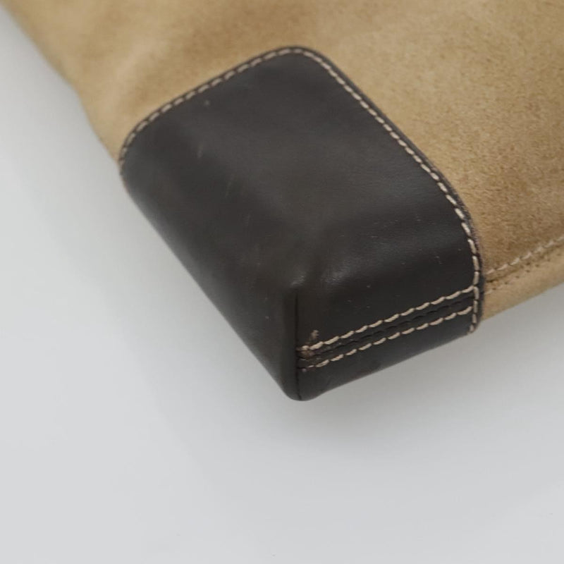LOEWE Anagram Shoulder Bag Suede Leather Beige Gold Auth bs24635