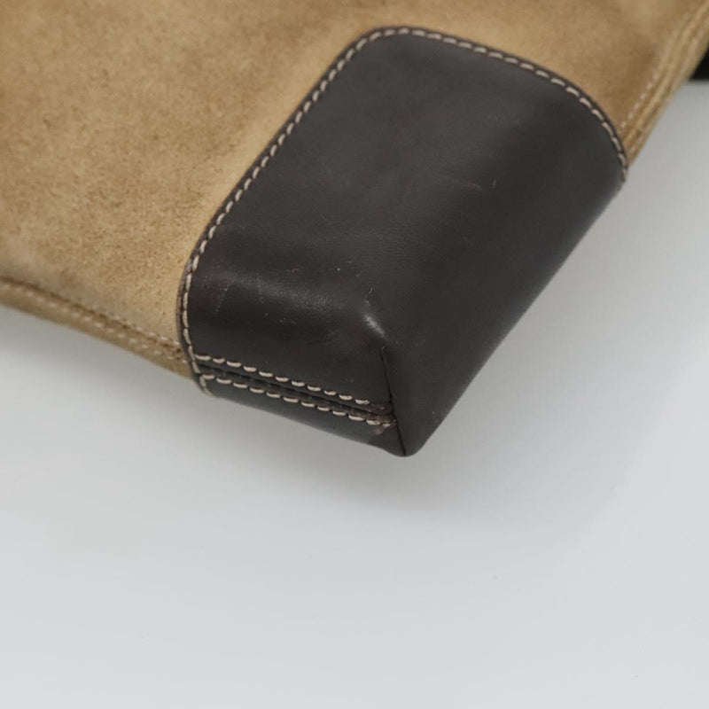 LOEWE Anagram Shoulder Bag Suede Leather Beige Gold Auth bs24635