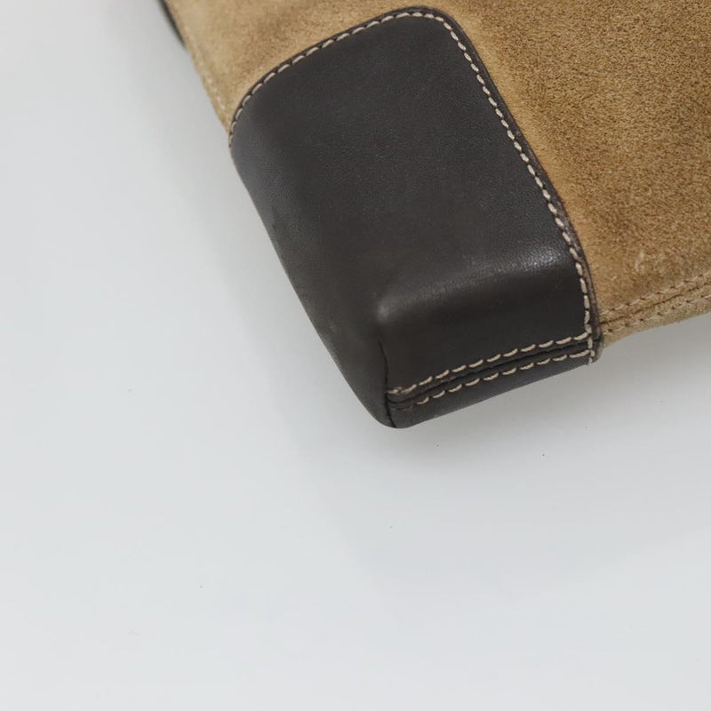 LOEWE Anagram Shoulder Bag Suede Leather Beige Gold Auth bs24635