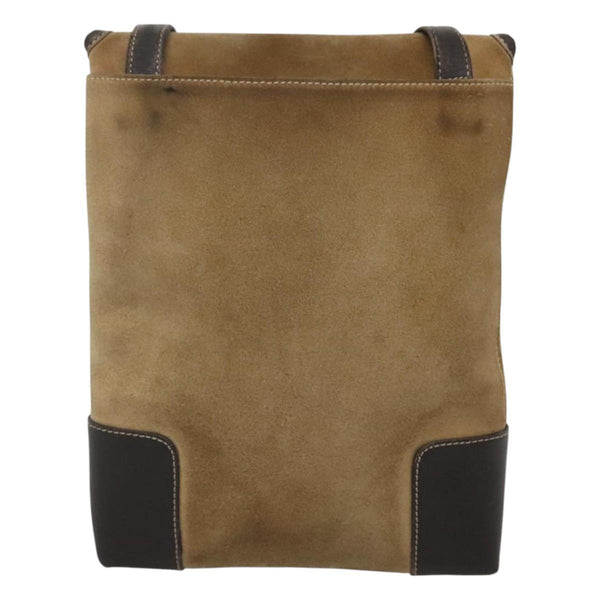 LOEWE Anagram Shoulder Bag Suede Leather Beige Gold Auth bs24635