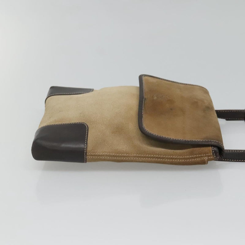 LOEWE Anagram Shoulder Bag Suede Leather Beige Gold Auth bs24635