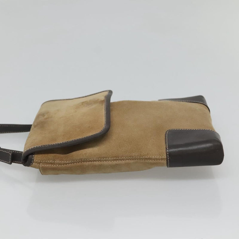 LOEWE Anagram Shoulder Bag Suede Leather Beige Gold Auth bs24635
