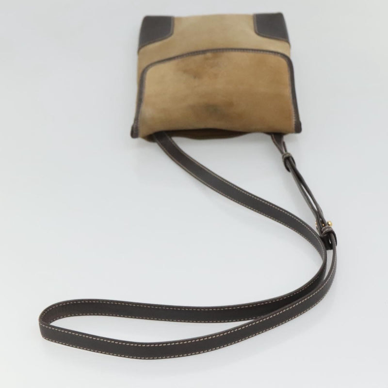 LOEWE Anagram Shoulder Bag Suede Leather Beige Gold Auth bs24635