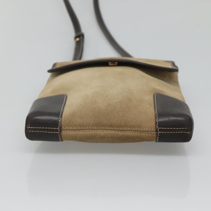 LOEWE Anagram Shoulder Bag Suede Leather Beige Gold Auth bs24635