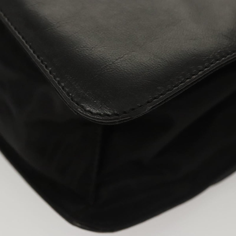 PRADA Shoulder Bag Leather Black Silver Auth bs24643