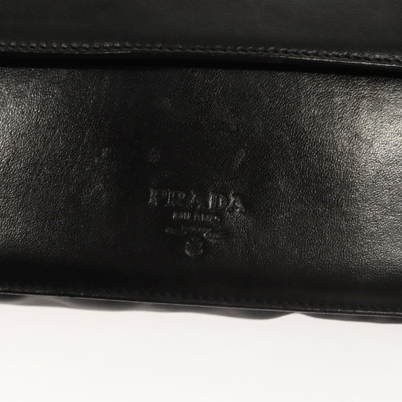 PRADA Shoulder Bag Leather Black Silver Auth bs24643