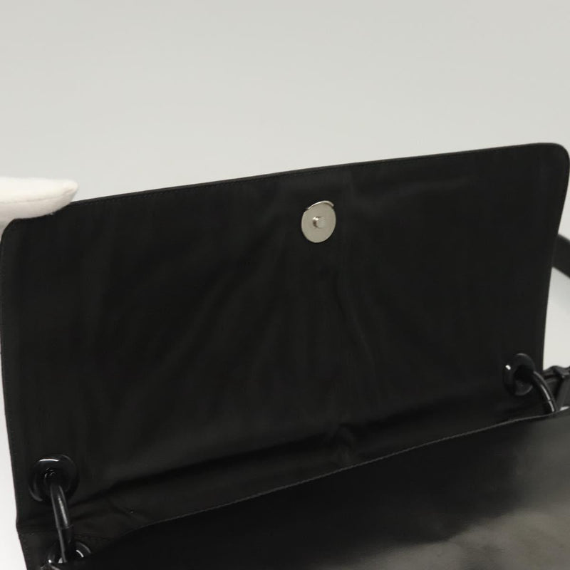 PRADA Shoulder Bag Leather Black Silver Auth bs24643