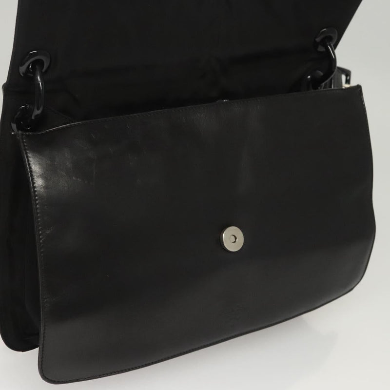 PRADA Shoulder Bag Leather Black Silver Auth bs24643