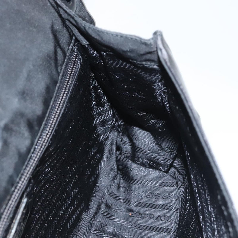 PRADA Shoulder Bag Leather Black Silver Auth bs24643