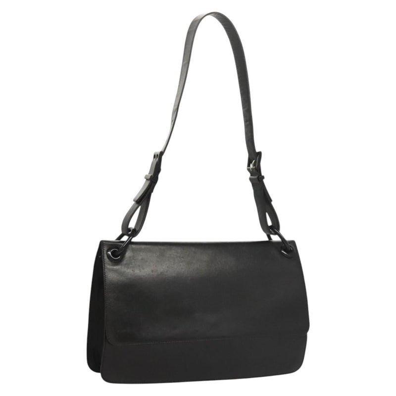 PRADA Shoulder Bag Leather Black Silver Auth bs24643