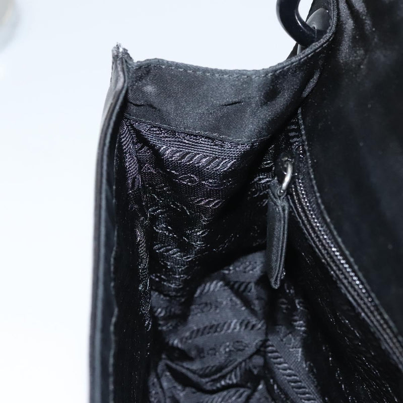 PRADA Shoulder Bag Leather Black Silver Auth bs24643