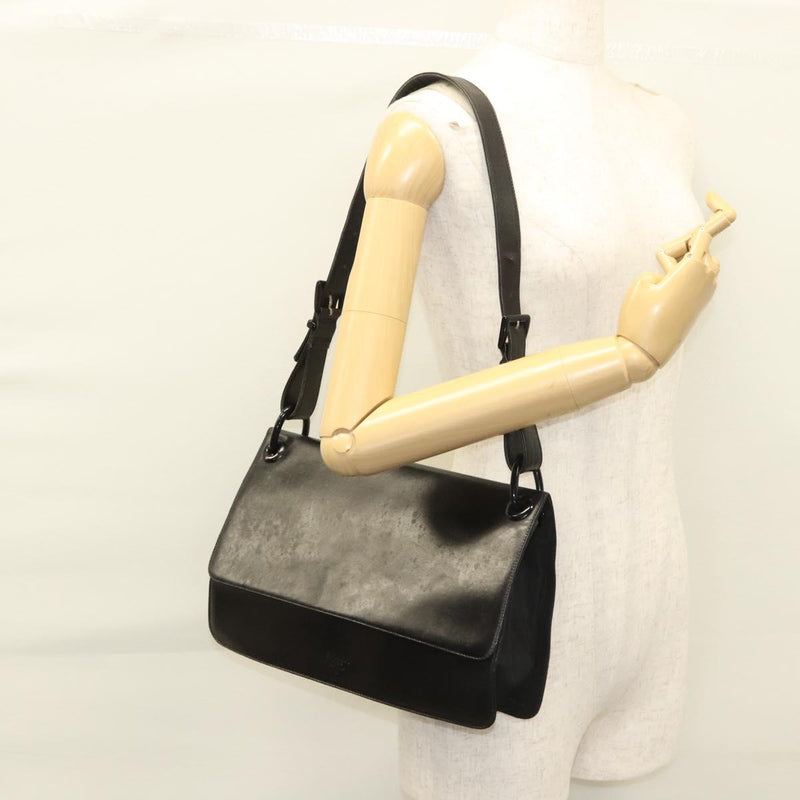 PRADA Shoulder Bag Leather Black Silver Auth bs24643