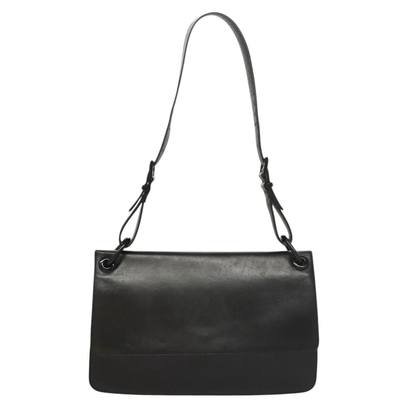 PRADA Shoulder Bag Leather Black Silver Auth bs24643