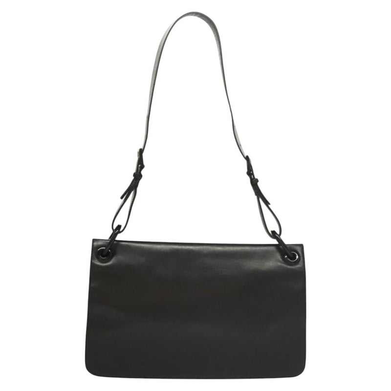 PRADA Shoulder Bag Leather Black Silver Auth bs24643