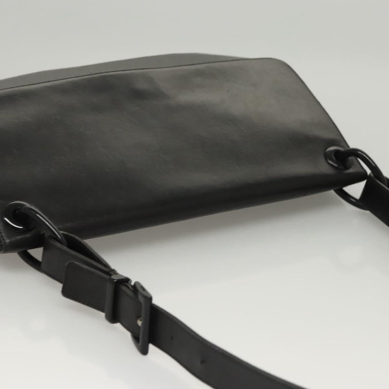 PRADA Shoulder Bag Leather Black Silver Auth bs24643