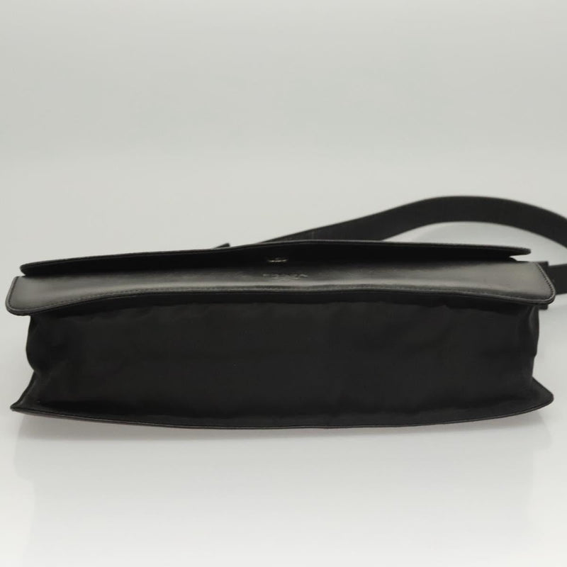 PRADA Shoulder Bag Leather Black Silver Auth bs24643