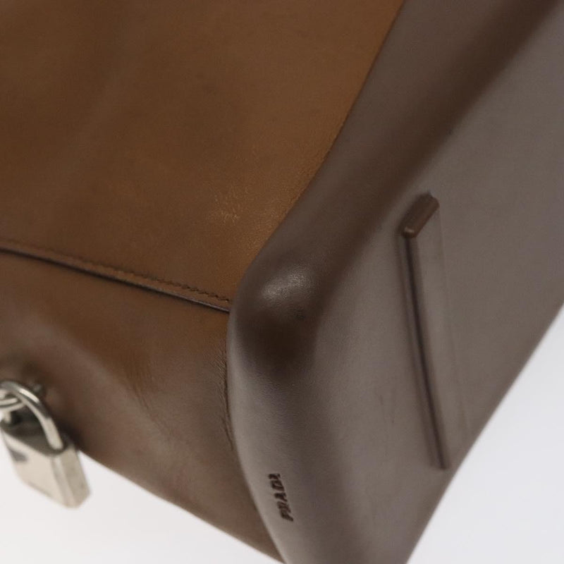 PRADA Shoulder Bag Leather Brown Silver Auth bs24644