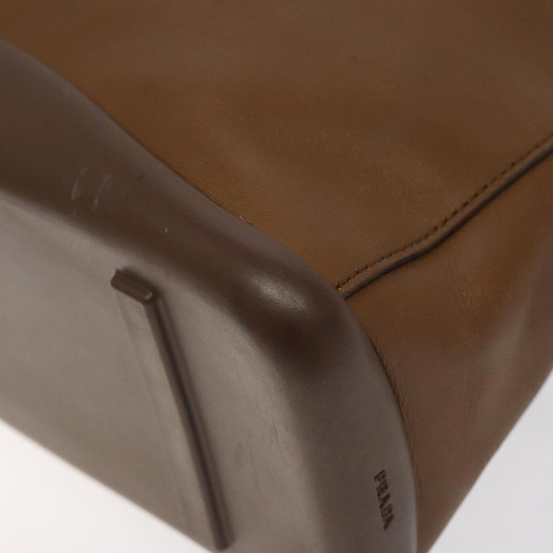 PRADA Shoulder Bag Leather Brown Silver Auth bs24644