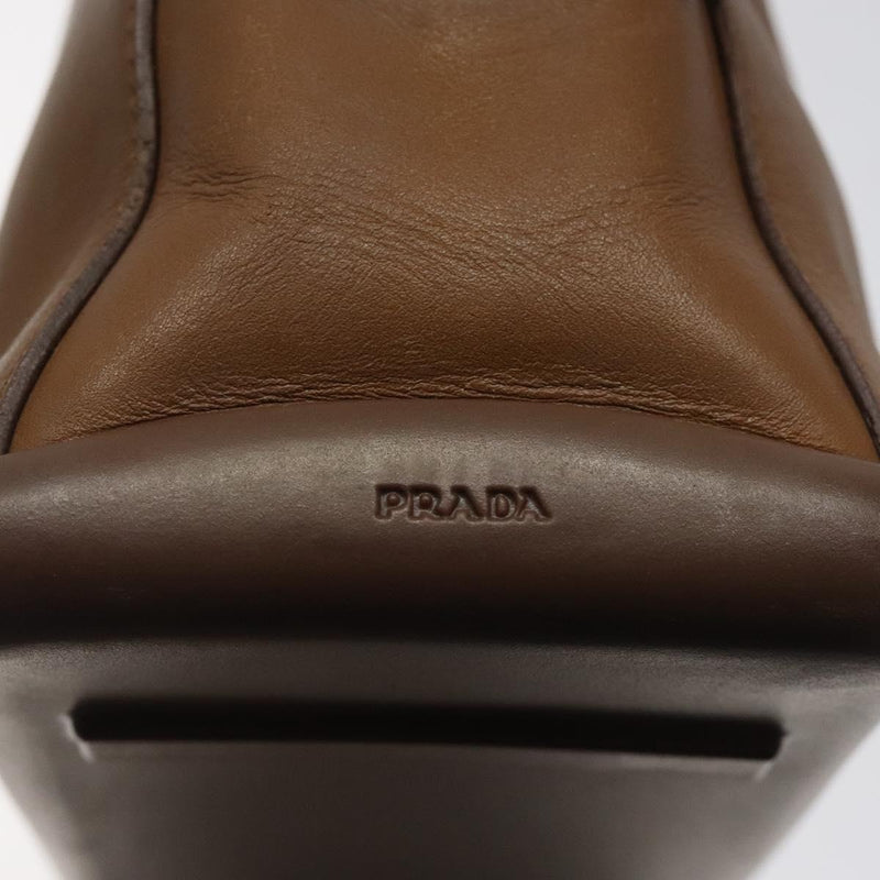 PRADA Shoulder Bag Leather Brown Silver Auth bs24644