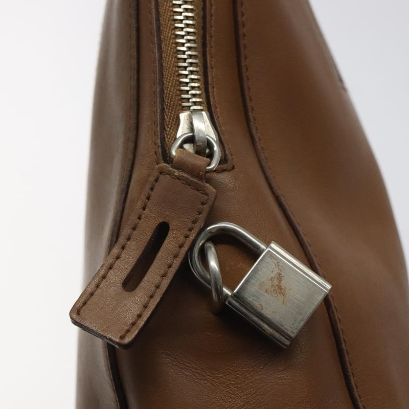 PRADA Shoulder Bag Leather Brown Silver Auth bs24644