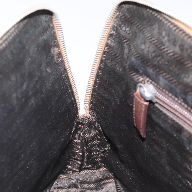 PRADA Shoulder Bag Leather Brown Silver Auth bs24644