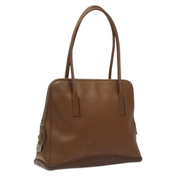 PRADA Shoulder Bag Leather Brown Silver Auth bs24644
