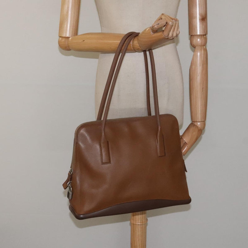 PRADA Shoulder Bag Leather Brown Silver Auth bs24644