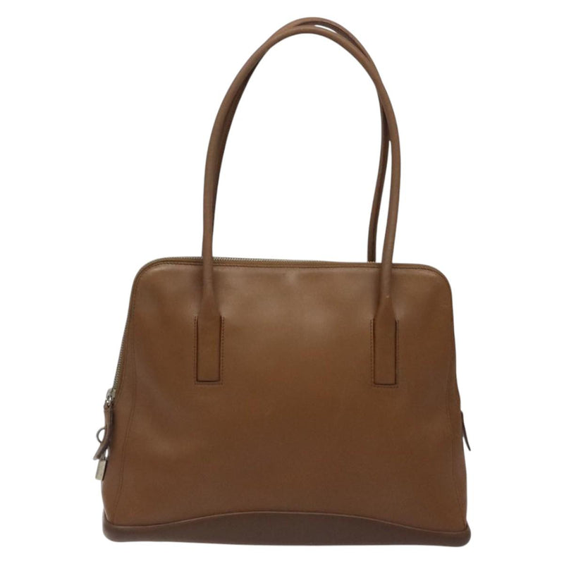 PRADA Shoulder Bag Leather Brown Silver Auth bs24644