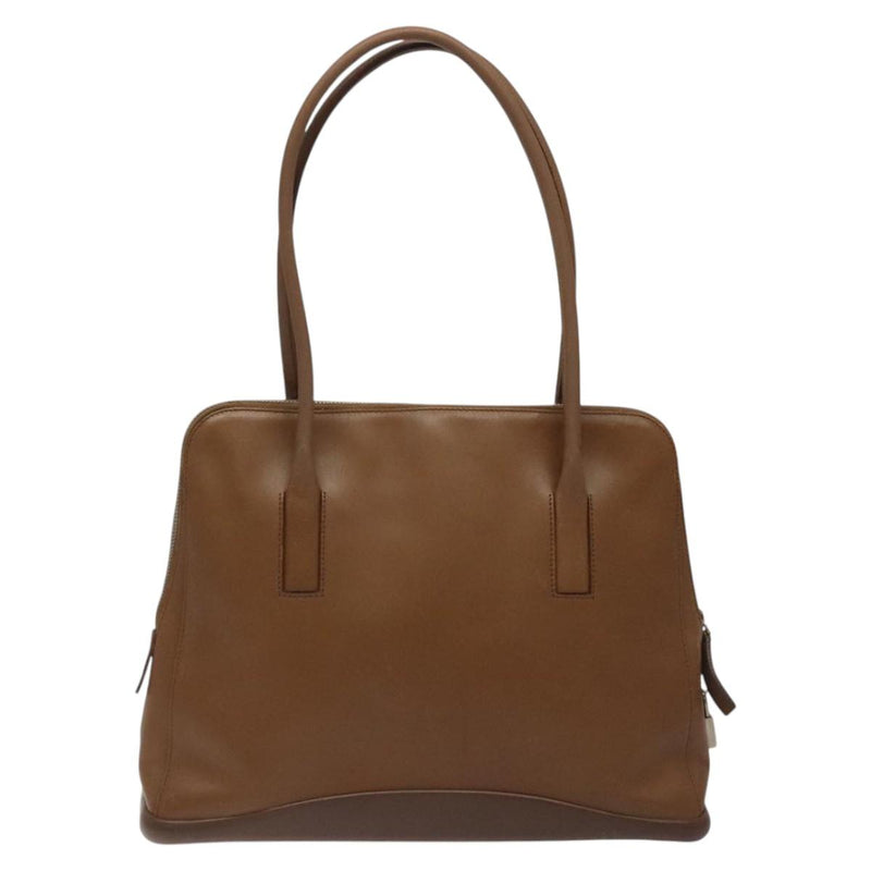 PRADA Shoulder Bag Leather Brown Silver Auth bs24644