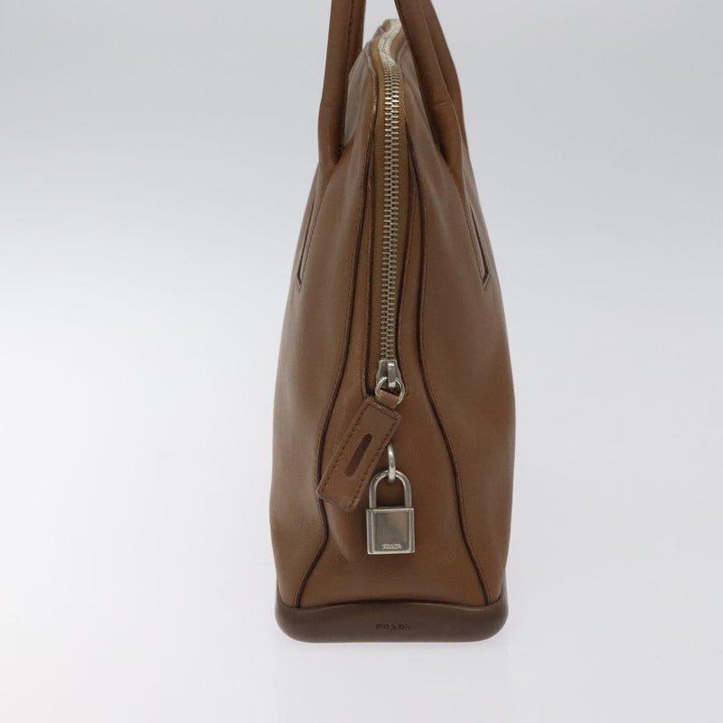 PRADA Shoulder Bag Leather Brown Silver Auth bs24644