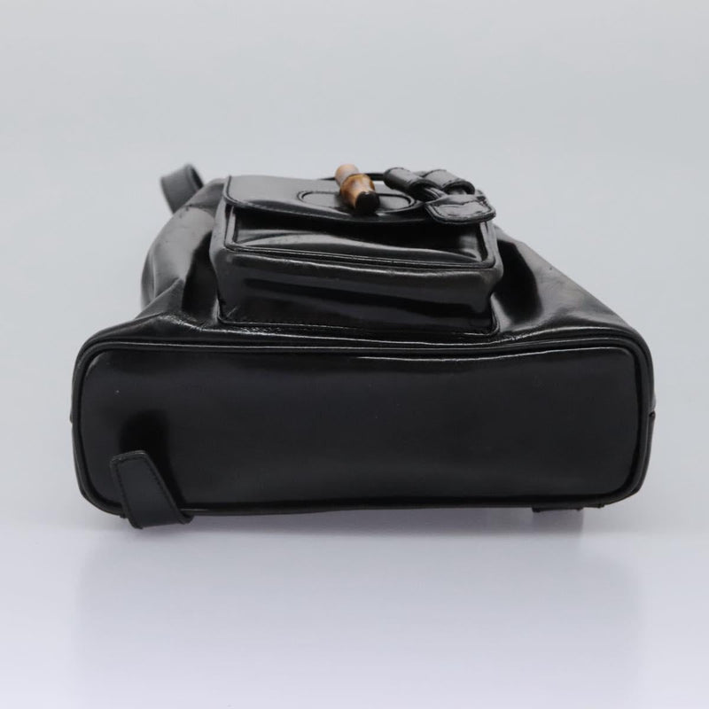 GUCCI Bamboo Backpack Enamel Black Silver 003 2034 0030 Auth bs24652