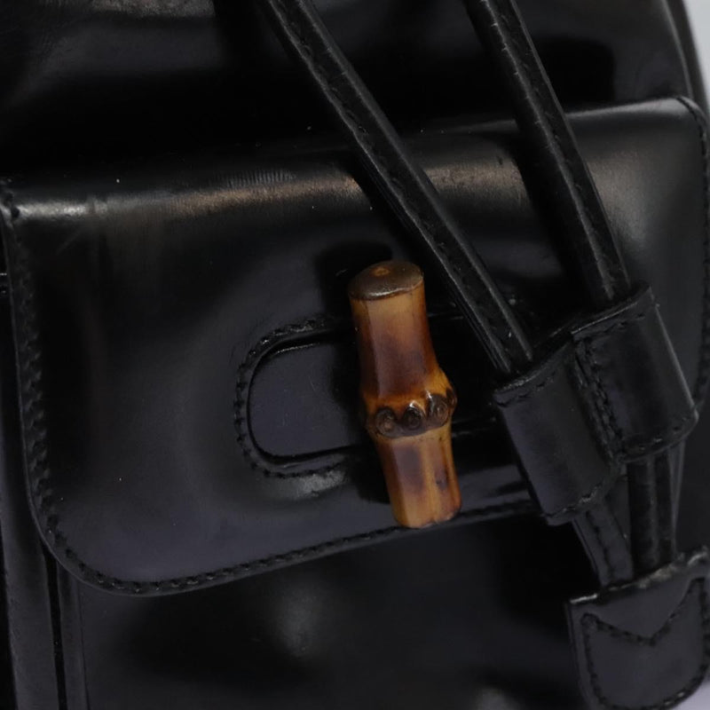 GUCCI Bamboo Backpack Enamel Black Silver 003 2034 0030 Auth bs24652